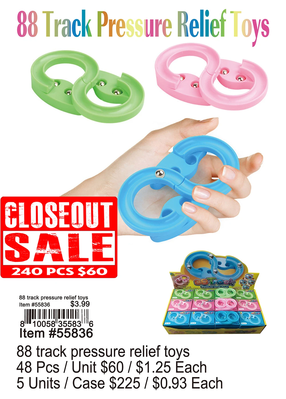 88 Track Pressure Relief Toys - Closeout 240 Pcs.